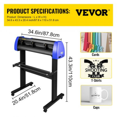 VEVOR Plotter de Corte Cortador de Vinilo Máquina de Cortador de Plotter de Vinilo de 720mm Vinilo Cortador Letrero para Corte Negro Azul