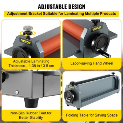 VEVOR Máquina Laminadora 650 mm, para Montaje de Láminas de Fotografías de Vinilo, Laminadora con Rodillo en Frío Manual 25,5