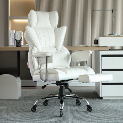 VEVOR Silla de Oficina de Cuero Rueda de PU Silla Ejecutiva Ergonómica con Soporte Lumbar Ajustable y Reposapiés Asiento de Oficina Carga Máxima de 159 kg Respaldo Reclinable para Oficina Hogar