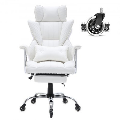 VEVOR Silla de Oficina de Cuero Rueda de PU Silla Ejecutiva Ergonómica con Soporte Lumbar Ajustable y Reposapiés Asiento de Oficina Carga Máxima de 159 kg Respaldo Reclinable para Oficina Hogar