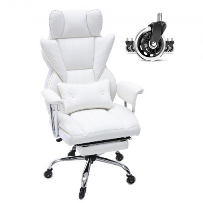 VEVOR Silla de Oficina de Cuero Rueda de PU Silla Ejecutiva Ergonómica con Soporte Lumbar Ajustable y Reposapiés Asiento de Oficina Carga Máxima de 159 kg Respaldo Reclinable para Oficina Hogar