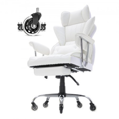 VEVOR Silla de Oficina de Cuero Rueda de PU Silla Ejecutiva Ergonómica con Soporte Lumbar Ajustable y Reposapiés Asiento de Oficina Carga Máxima de 159 kg Respaldo Reclinable para Oficina Hogar