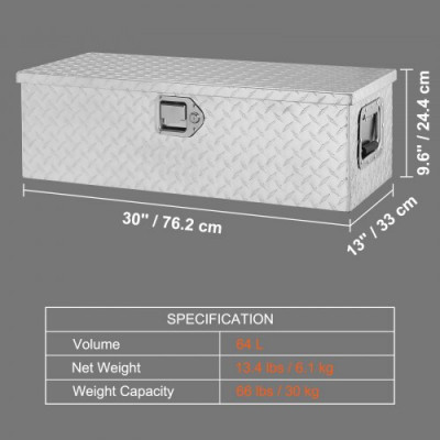 VEVOR Caja de Herramientas para Camión de Aluminio 76,2x33x24,4cm Caja de Contenedor con Cerradura con Llaves y Asas Laterales para Almacenamiento de Contenedores de Autocaravana Remolque Plata