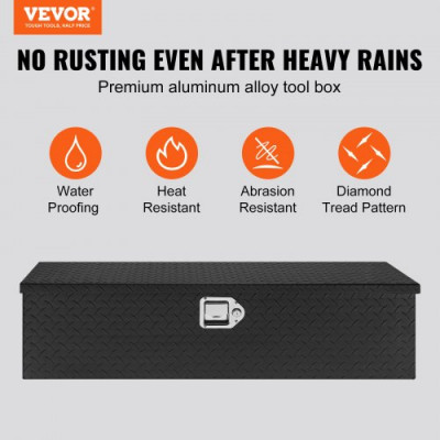 VEVOR Caja de Herramientas para Camión de Aluminio 99x33x25.4cm Caja Volcadora con Cerradura con Llaves y Asas Laterales para Almacenamiento de Contenedores de Autocaravanas Remolque Negro