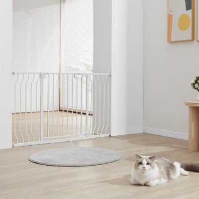 VEVOR Barrera de Seguridad Extensible Ancho de 75-135 cm Altura de 76 cm Cierre Automático Puerta de Escalera sin Taladrar Ancho de Apertura de 533 mm a 180° Valla para Niños y Perros para Interior