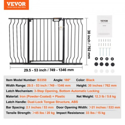 VEVOR Barrera de Seguridad Extensible Ancho de 75-135cm Altura de 76cm Cierre Automático Puerta de Escalera sin Taladrar Ancho de Apertura de 533mm 180° Valla para Niños y Perros para Interior, Negro