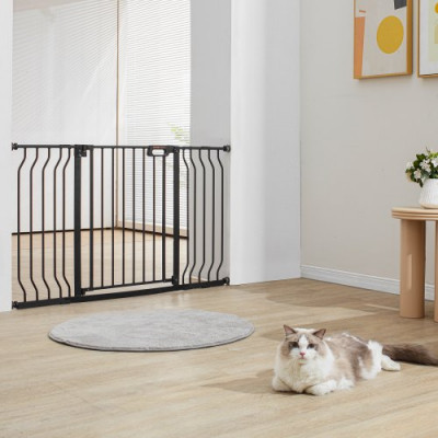 VEVOR Barrera de Seguridad Extensible Ancho de 75-135cm Altura de 76cm Cierre Automático Puerta de Escalera sin Taladrar Ancho de Apertura de 533mm 180° Valla para Niños y Perros para Interior, Negro