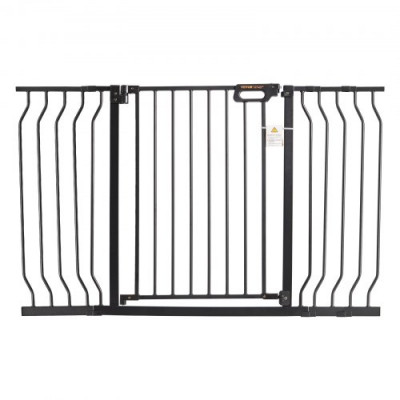 VEVOR Barrera de Seguridad Extensible Ancho de 75-135cm Altura de 76cm Cierre Automático Puerta de Escalera sin Taladrar Ancho de Apertura de 533mm 180° Valla para Niños y Perros para Interior, Negro