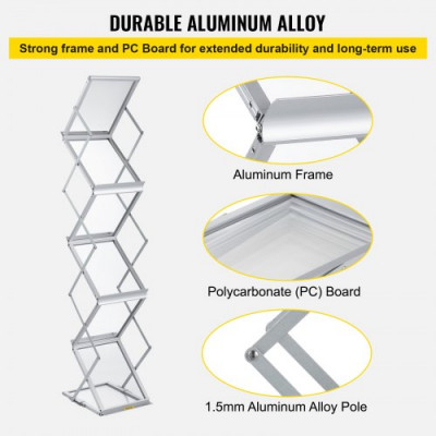 Expositor de Revistas 26 x 36 x 152 cm Expositor Portafolletos Pantalla Plegable 6 Bolsillos Exhibición Plegable de la Literatura del Catálogo de la Revista Revista de Literatura