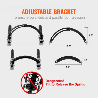 VEVOR Kit de Compresor del Resorte de Amortiguador 1,2 T Carrera 280 mm Tensor de Resorte de Acero 1 Par con Caja de Herramientas y Soporte de Seguridad para Desmontar Resortes de Suspensión de Coches