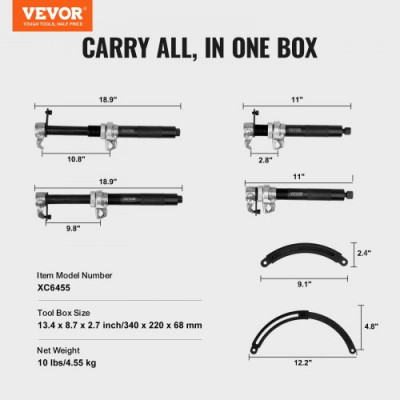 VEVOR Kit de Compresor del Resorte de Amortiguador 1,2 T Carrera 280 mm Tensor de Resorte de Acero 1 Par con Caja de Herramientas y Soporte de Seguridad para Desmontar Resortes de Suspensión de Coches