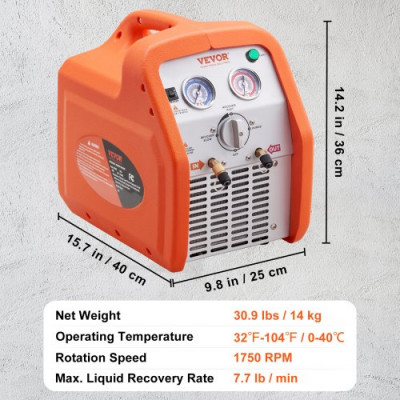 Máquina de Recuperación de Refrigerante Portátil 1HP Máquina de Recuperación Doble Cilindro con Protección de Alta Presión 1750 rpm para Vapor de Refrigerante Líquido Aire Acondicionado de Coche