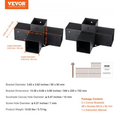 VEVOR 2PCS Kit de Soporte de Pérgola 4