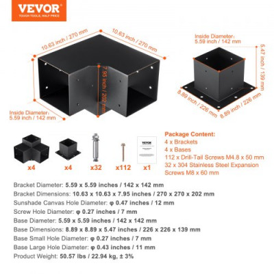 VEVOR Kit de Soporte de Pérgola 6