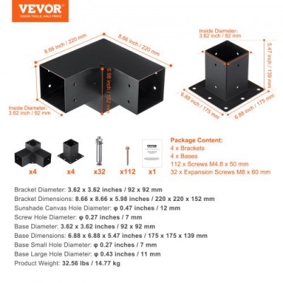 VEVOR 8PCS Kit de Soporte de Pérgola 4