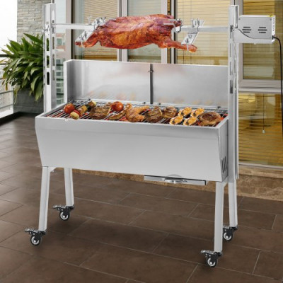 VEVOR Máquina de Asado de Asador de Carbón, 88 cm x 44 cm 25 W 4 RPM Máquina de Asado de Cordero de Carbón de Acero Inoxidable, Asador Barbacoa Parrilla al Carbón de 60 kg para Pícnic al Aire Libre