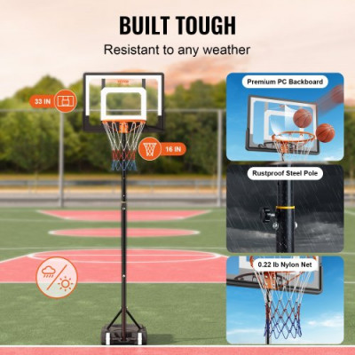 VEVOR Canasta de Baloncesto para Exterior/Interior Portátil Altura Ajustable de 152-213 cm Tablero de 82 cm con Soporte con Ruedas y Base Ponderada para Adultos y Niños, Entrenamiento de Baloncesto