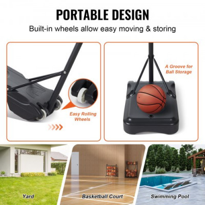 VEVOR Canasta de Baloncesto para Exterior/Interior Portátil Altura Ajustable de 152-213 cm Tablero de 82 cm con Soporte con Ruedas y Base Ponderada para Adultos y Niños, Entrenamiento de Baloncesto