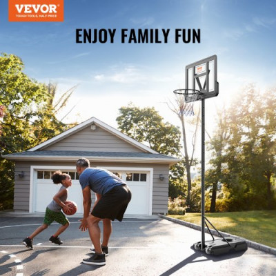 VEVOR Canasta de Baloncesto para Exterior/Interior Portátil Altura Ajustable de 122-305 cm Tablero de 112 cm con Soporte con Ruedas y Base Ponderada para Adultos y Niños, Entrenamiento de Baloncesto