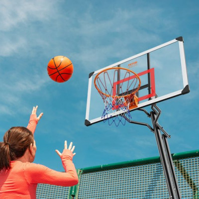 VEVOR Canasta de Baloncesto para Exterior/Interior Portátil Altura Ajustable de 232-305 cm Tablero de 128 cm con Soporte con Ruedas y Base Ponderada para Adultos y Niños, Entrenamiento de Baloncesto