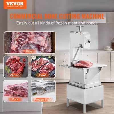 VEVOR Sierra Eléctrica Comercial para Huesos de Carnicero 2200 W Máquina Cortadora de Huesos 1500 kg/h Cortadora Eléctrica para Carne Congelada Mesa de Trabajo 620x520 mm para Supermercado Restaurante