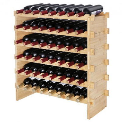 Botellero para Vinos de Bambú de 6 Niveles 48 Botellas Estantería Modular Apilable 76,5 x 25 x 77,5 cm Estantería de Exhibición Independiente para Vinos para Cocina, Bar y Bodega, Color Natural