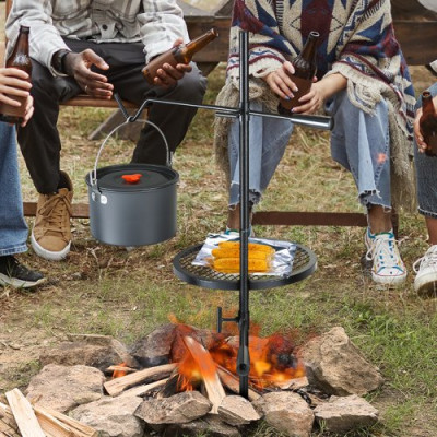 VEVOR Parrilla Giratoria para Fogatas Altura Ajustable 122,5 cm Parrilla Portátil de Acero Malla Diamantada de 36x36 cm Capacidad de Carga de 6kg para Fogatas de Campamento para Barbacoa al Aire Libre