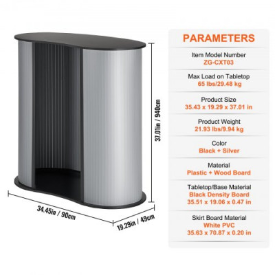 VEVOR Mostrador de Pie para ferias comerciales 90x49x94 cm Mostrador de exposición profesional con pared, mesa de bar plegable para promoción minorista, podio emergente con soporte de almacenamiento