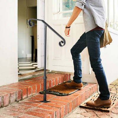 Pasamanos Escalera Barandilla Escalera de Hierro para 1-2 Pasos Pasamanos con Base para Escaleras Gris