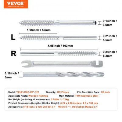 VEVOR Terminales de montaje de extremo de tensión para barandilla de cable de 1/8