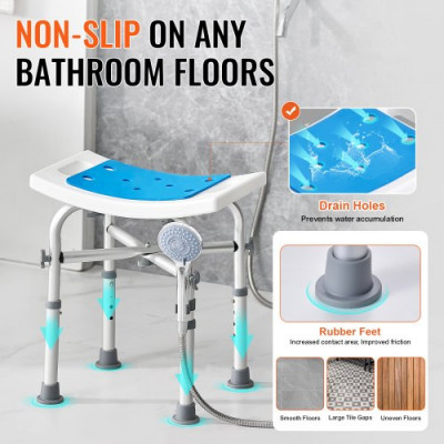 VEVOR Asiento de ducha Taburete de ducha Altura ajustable 500 lbs Baño