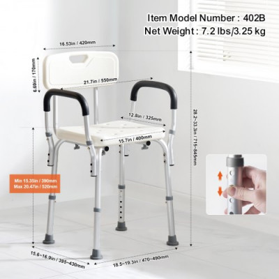 VEVOR Asiento de ducha Silla de ducha de baño Altura ajustable Carga 350 lbs