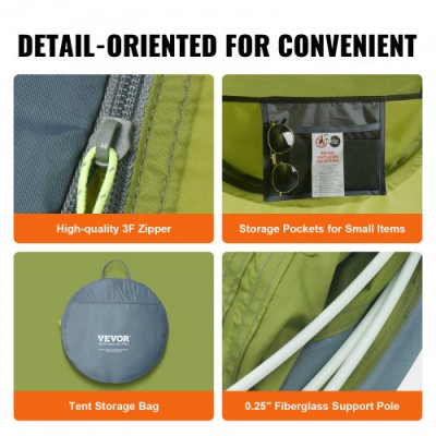 VEVOR Tienda de Campaña para Senderismo 280x202x131 cm para 4 Personas Impermeable Instalación Fácil con Puerta y Ventana para Camping al Aire Libre, Senderismo, Caza, Viajes de Montañismo, Verde