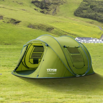 VEVOR Tienda de Campaña para Senderismo 280x202x131 cm para 4 Personas Impermeable Instalación Fácil con Puerta y Ventana para Camping al Aire Libre, Senderismo, Caza, Viajes de Montañismo, Verde