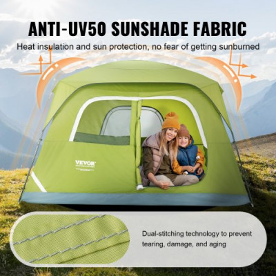 VEVOR Tienda de Campaña para Senderismo 305x275x200cm Tienda de Camping para 6 Personas Carpa para Acampar Ligera Impermeable con Puerta Ventana Instalación Fácil para Camping de Familia al Aire Libre