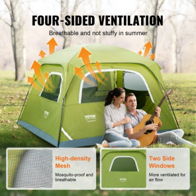 VEVOR Tienda de Campaña para Senderismo 305x275x200cm Tienda de Camping para 6 Personas Carpa para Acampar Ligera Impermeable con Puerta Ventana Instalación Fácil para Camping de Familia al Aire Libre