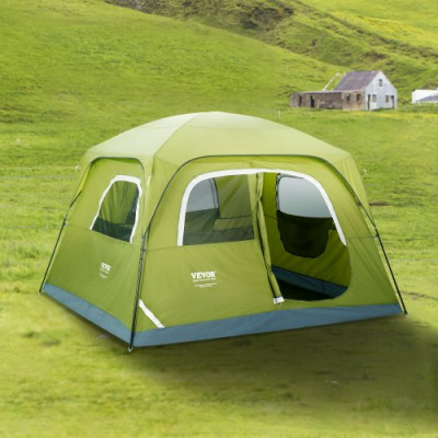 VEVOR Tienda de Campaña para Senderismo 305x275x200cm Tienda de Camping para 6 Personas Carpa para Acampar Ligera Impermeable con Puerta Ventana Instalación Fácil para Camping de Familia al Aire Libre