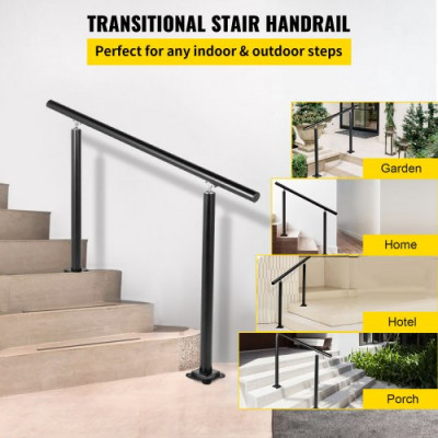 Pasamanos de Escalera Longitud 91,4 cm, Barandilla de Escalera Altura 86,4 cm, Pasamanos para Aire Libre con Espesor de 2 mm, Pasamanos para Exteriores e Interiores, Rango Ajustable Color Negro