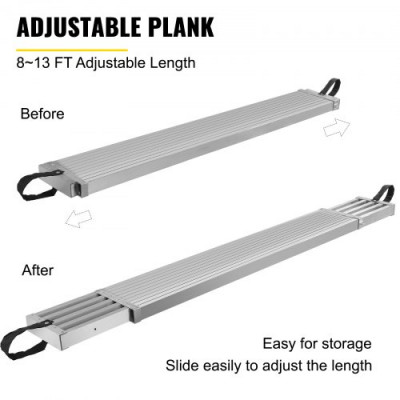 Tablón de trabajo de aluminio VEVOR, tablón telescópico de 13 pies con tablón de andamio de capacidad de 440 lb