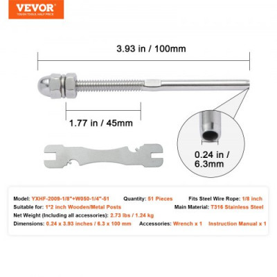 VEVOR Terminales de montaje de extremo de tensión para barandilla de cable 1/8