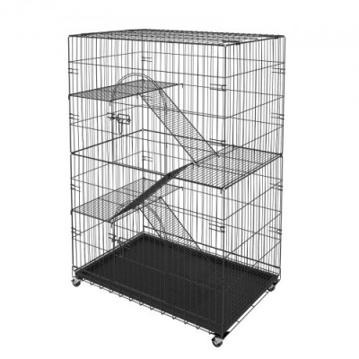 VEVOR Jaula para Gatos 4 Niveles 90x60x133 cm Jaula Grande con Ruedas Bloqueables Giratoria 360° Recinto Interior de Hierro Desmontable 3 Escaleras 1 Hamaca para 1-3 Gatos Pequeños Animales Conejos