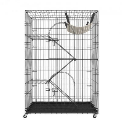 VEVOR Jaula para Gatos 4 Niveles 90x60x133 cm Jaula Grande con Ruedas Bloqueables Giratoria 360° Recinto Interior de Hierro Desmontable 3 Escaleras 1 Hamaca para 1-3 Gatos Pequeños Animales Conejos