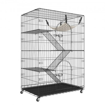 VEVOR Jaula para Gatos 4 Niveles 90x60x133 cm Jaula Grande con Ruedas Bloqueables Giratoria 360° Recinto Interior de Hierro Desmontable 3 Escaleras 1 Hamaca para 1-3 Gatos Pequeños Animales Conejos