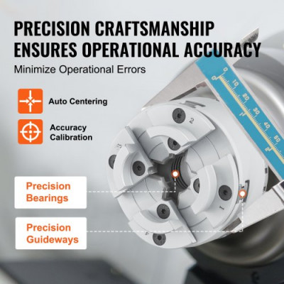VEVOR Portabrocas de Torno φ70 mm Mandril de Torno de 4 Mordazas KP2-3/4 Mandril de Torneado de Madera Autocentrante con Llave en T y Accesorios para Tornos Mecanizado de Precisión Rectificado Fresado