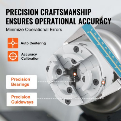 VEVOR Portabrocas de Torno Autocentrante φ 96 mm Mandril de Torno de 4 Mordazas Mandril de Torneado de Madera KP96 con Llave en T Accesorios para Torno Mecanizado de Precisión Rectificado Fresado