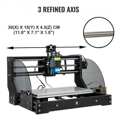 VEVOR Cnc 3018 Pro Router Cnc 500MW Láser 3 Ejes Control Grbl Máquina de Grabado Láser 300 × 180 × 45mm Fresadoras para madera para tallado Fresado de