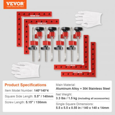 VEVOR Cuadrados de posicionamiento de 90 grados, abrazaderas de ángulo recto de 5,5