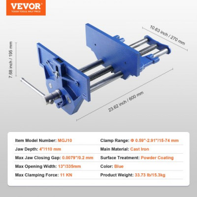 VEVOR Tornillo de Banco para Carpintería Prensa de Banco de Hierro Fundido 600x270x195 mm Tornillo de Carpintero con Palanca de Liberación Rápida para Trabajo de Madera, Cortar, Taladrar y Bricolaje