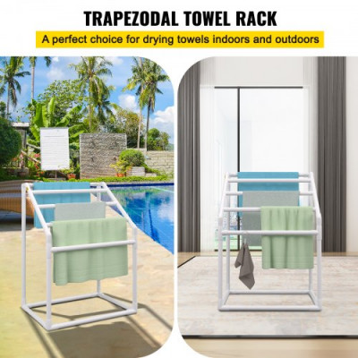 VEVOR Toallero Independiente de 5 Barras Toallero de Baño Blanco Toallero de PVC Carga de 25 kg Organizador de Servilletas Fácil de Montar Colgador de Toallas para Piscina Baño Spa Exterior Interior