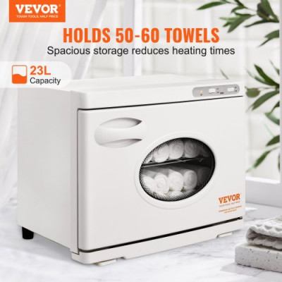 VEVOR Calentador de Toallas Esterilizador Secador de Toallas de 23L con Luz UV 2 Cestas de Acero Inoxidable Calentamiento Rápido Adecuado para Máximo de 54 Toallas Spa Salón de Belleza para Baño Hotel